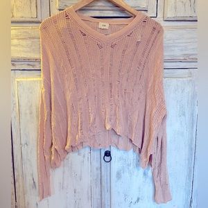 O & O Distressed Light Sweater, Pink, Medium, NWOT